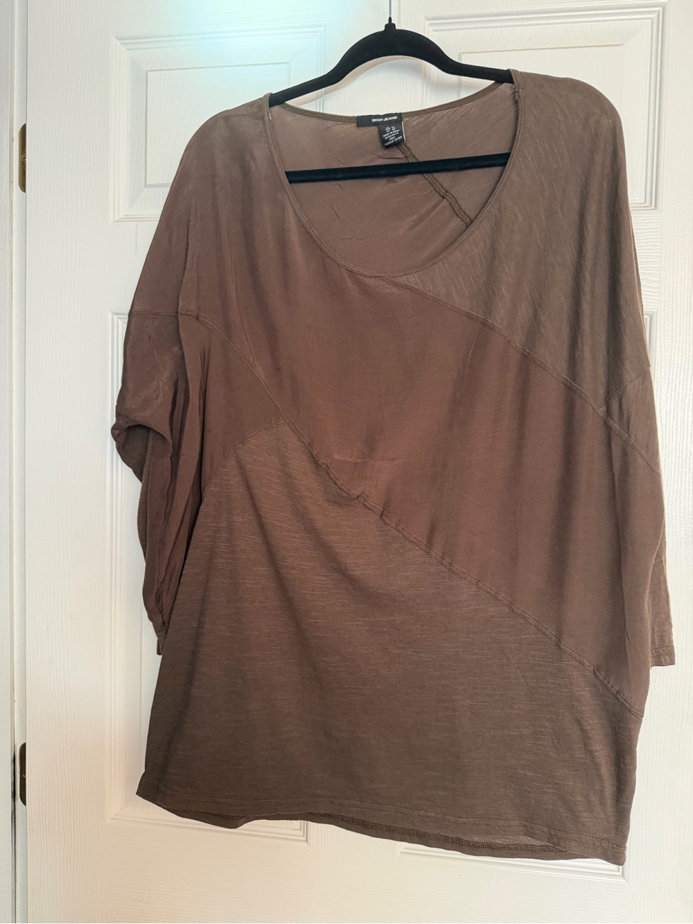 Brown mixed media tunic top